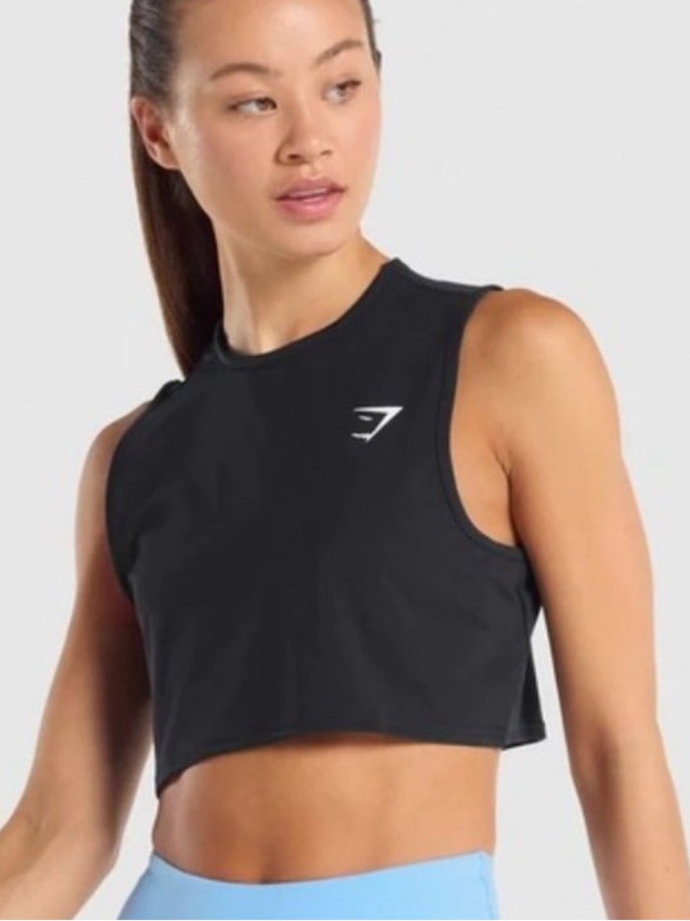 Gymshark Black Cropped Muscle Tank with White Logo size XS